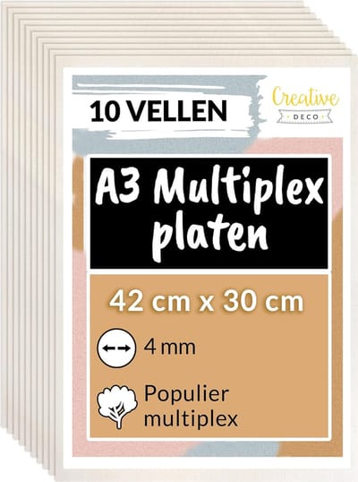 Creative Deco 10 x A3 Multiplex Platen | 420 x 300 x 4 mm (+/- 0.5 mm) | van Hout | Ideaal voor Huisdecor, Ambachten, Laserknipsel, CNC Machine, Rolzaag, het Stenciling, Pyrografie