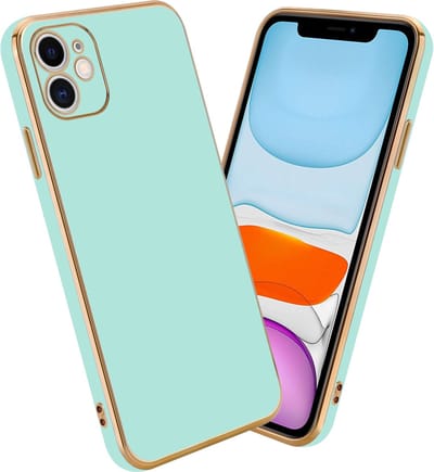 Cadorabo Hoesje geschikt voor Apple iPhone 11 in Glossy Mintgroen - Goud - Beschermhoes Case Cover van flexibel TPU-silicone en met camerabescherming