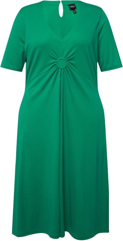Ulla Popken - Dames - Jersey midi-jurk A-lijn V-hals halve mouwen - Smaragd - Maat 50+