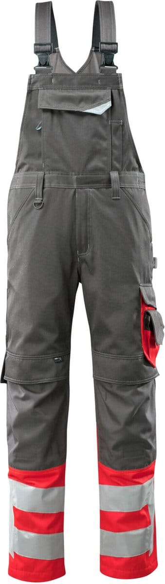Mascot Safe Supreme Amerikaanse overall met kniezakken 15669-860 - donkerantraciet/hi-vis rood - C46 - 76