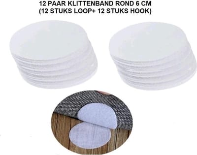 12 Paar Klittenband rond - Wit Ø 6 cm Klittenbandsluiting - DUBBELZIJDIG Zelfklevend - Klittenband Rondjes