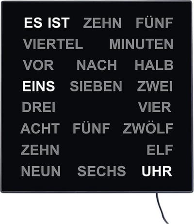 Intertime | Woordklok | Wandklok | Tafelklok | 28x28 | Zwart| Duits