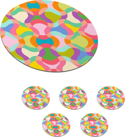 Onderzetters voor glazen - Rond - Design - Abstract - Kleuren - Retro - 10x10 cm - Glasonderzetters - 6 stuks