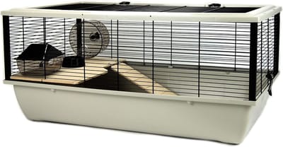 Rattenkooi of Hamsterkooi met Houten Plateau en Ladder, Grijs