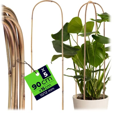 KADAX bamboestokken in U-vorm, 90cm x 10/12mm x 15cm, set van 5, bamboe klimboog, stabiele klimsteun in boogvorm, plantstokken voor klimplanten