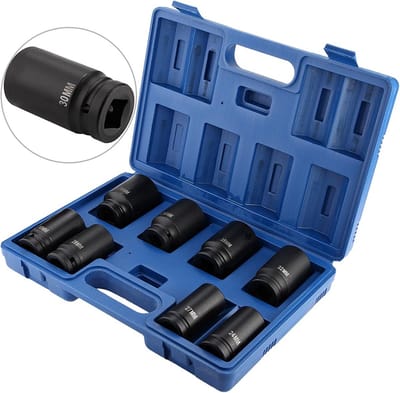 Set van 8 Diepe Slagsleuteldopjes 3/4 inch Metrisch (24-38mm) voor Garage en Werkplaats