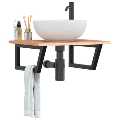 vidaXL - Badkamer - wandschap - staal - en - massief - eikenhout