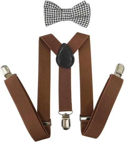 Verstelbare Y-vormige Kinder Suspenders met Strik voor Feestdagen, Bruin, Geschikt voor Alle Maten, Perfect voor Kerst en Speciale Gelegenheden