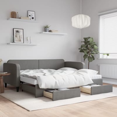 vidaXL - Slaapbank - onderschuifbed - en - lades - 90x190 - cm - stof - donkergrijs