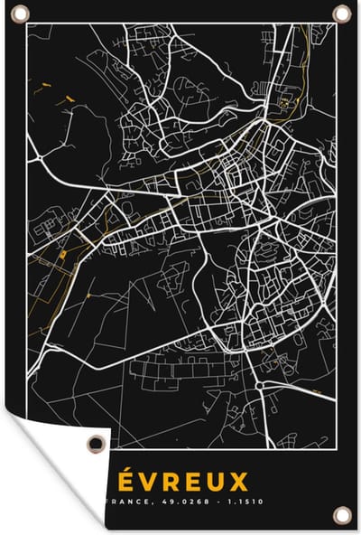 Muurdecoratie Kaart - Plattegrond - Frankrijk - Évreux - Stadskaart - 120x180 cm - Tuinposter - Tuindoek