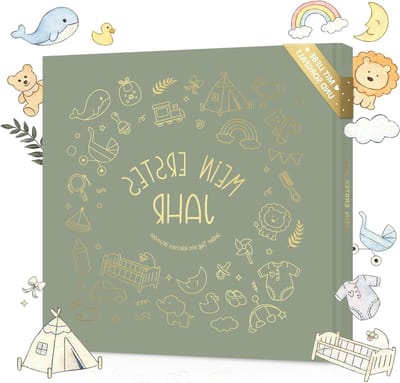 Babyalbum in groen voor het vastleggen van kostbare herinneringen, perfect voor baby's eerste jaar