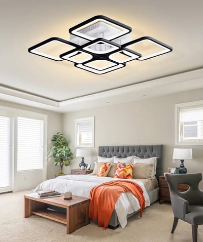 LED Bluetooth | 4x4 Kroonluchter | Zwart | Afstandsbediening | Smart Lamp | Dimbaar Met App | Plafondlamp | Woonkamerlamp | Moderne lamp | Plafonniere