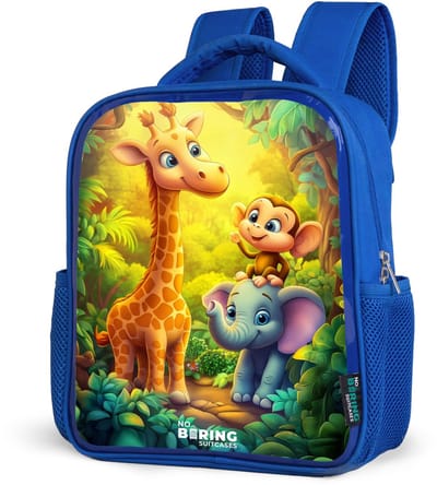 NoBoringSuitcases.com® - Rugzak blauw - Schooltas jongens - Giraf, olifant en aapje in het bos - Kinder rugtas jongen - Boekentas kind - Kinderrugzak voor school - Schoolrugzak