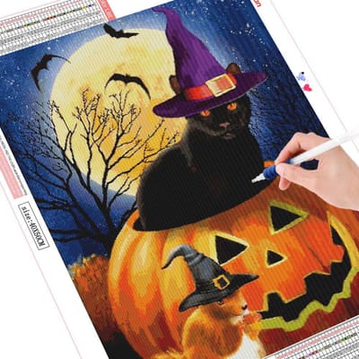 Peinture diamant thème chat rond, broderie 5d, citrouille, strass, image, cadeau d'halloween 20X30CM