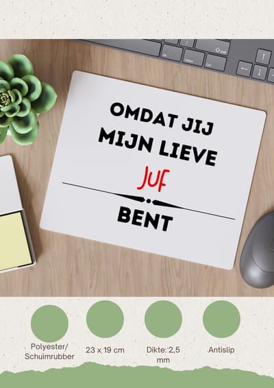 Akyol - omdat jij mijn lieve juf bent Muismat - Juf - de liefste juf - verjaardag - cadeautje voor juf - kado - geschenk - 23 bij 19 cm