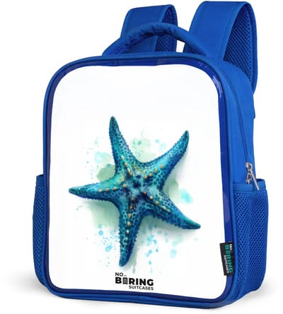 NoBoringSuitcases.com® - Rugzak blauw - Schooltas jongens - Blauwe Zeester op Witte Achtergrond - Kinder rugtas jongen - Boekentas kind - Kinderrugzak voor school - Schoolrugzak