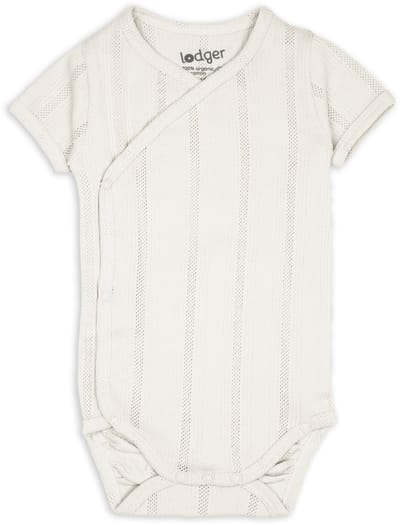 Lodger Romper met korte mouwen - Pointelle - Wit - Maat 56 - bio katoen - Overslag romper