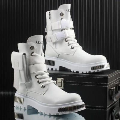 Heren High-top Brits Medium Motorfiets Sneakers met Dikke Zool en Platform Vrije Tijd Chelsea Boots 38 gray
