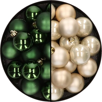 32x stuks kunststof kerstballen mix van donkergroen en champagne 4 cm - Kerstversiering
