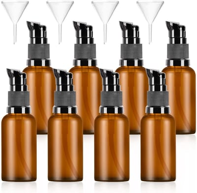 Dailygoods- Pompfles 30 ml bruin glas - 8 stuks - Lotiondispenser - Pompflessen - Reizen - Hygiënische afgifte - Lekvrij ontwerp - Flesjes