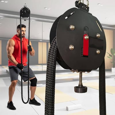 Kabelmachine Lichaamstraining - Thuis fitnessapparaat - Kracht opbouwen - Verstelbare weerstand 30kg - 4 meter touw - Zwart Rood