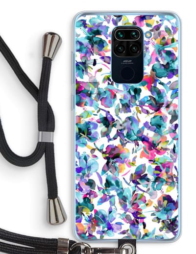 Case Company® - Hoesje met koord geschikt voor Xiaomi Redmi Note 9 hoesje met Koord - Hibiscus Flowers - Telefoonhoesje met Zwart Koord - Bescherming aan alle Kanten en Over de Schermrand