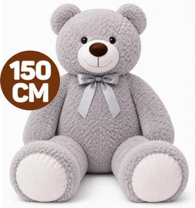 Teddybeer (Grijs) Met Strik Pluche Knuffel XXL 150 cm - Grote Teddybeer - Mega XXXL Knuffelbeer - Zachte Pluche Knuffel - Grote Knuffelbeer Cadeau voor Kinderen