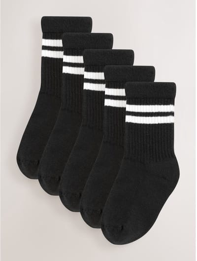 Next - Jongens - Set van 5 paar katoenrijke geribbelde sokken met bies, voetbed met extra demping - Zwart