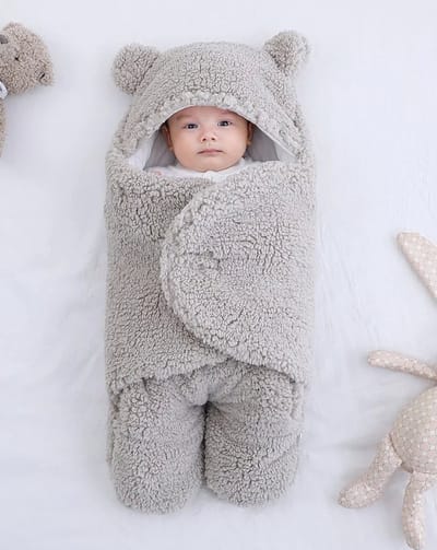 Fleece wikkeldeken grijs - Babyslaapzak - wikkeldoek baby - inbakerdoek baby - teddy inbakerdoek - teddy wikkeldeken - winter slaapzak - winter voetenzak - baby fleece winterpak