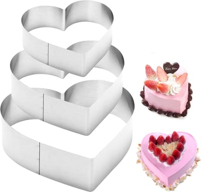 Dailygoods- Bakvorm Hartvormig Set van 3 - Hittebestendig - Roestvrij Staal - Voor Taartdecoratie - Eenvoudig te Reinigen - 10/15/20 cm - Taartvorm