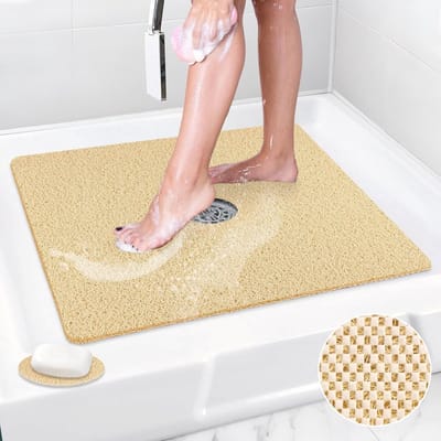 Vierkante douchemat antislip: 24" x 24" douchematten voor inloopdouche - PVC loofah douchemat met afvoergaten