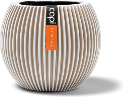 Capi Europe - Vaas bol Groove Anthracite & Ivory - 10x9 - Ivoor - Opening Ø7 - Bloempot voor binnen - 5 jaar garantie - BGVI101