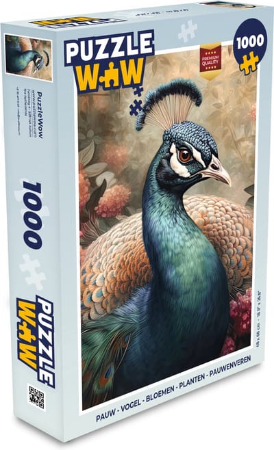 Puzzel Pauw - Vogel - Bloemen - Planten - Pauwenveren - Legpuzzel - Puzzel 1000 stukjes volwassenen