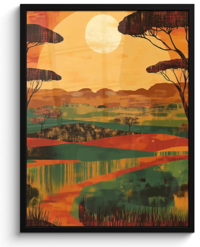 Poster in lijst - Fotolijst 50x70 cm - Posters - Landschap - Afrikaans - Zon - Posterlijst zwart - Decoratie - Wanddecoratie woonkamer - Muurdecoratie slaapkamer