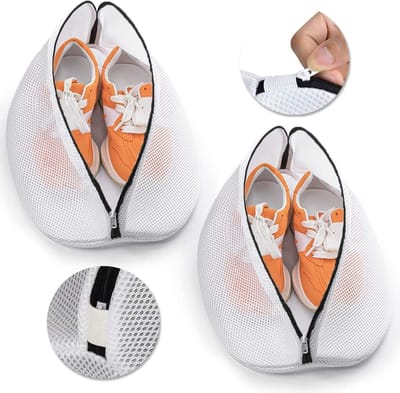 Wasnet voor Schoenen, Set van 2 Stuks, Waszak met Rits voor Sneakers en Sokken (38 x 21 x 23 cm), Ideaal voor Wassen en Bescherming