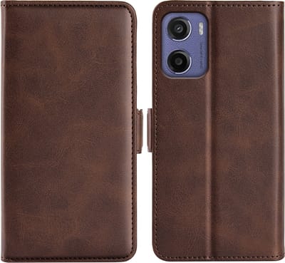 MobyDefend Hoesje - Geschikt voor Motorola Moto E15 / G05 - Luxe Wallet Book Case (Sluiting Zijkant) - Bruin