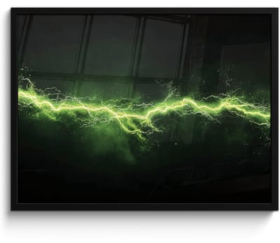 Poster in lijst - Fotolijst 70x50 cm - Posters - Gaming - Elektriciteit - Lijn - Vonken - Groen - Posterlijst zwart - Decoratie - Wanddecoratie woonkamer - Muurdecoratie slaapkamer