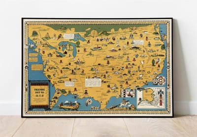 Pictorial Map Poster - Wereldkaart Decoratie - Wanddecoratie Kantoor - Gedetailleerde Projectie - 89x58 cm - Meerdere kleuren