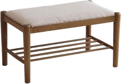 Houten Poef - Schoenenbank Kussen - Hal Organiseren - Dubbele Laag - 60 cm - Bruin