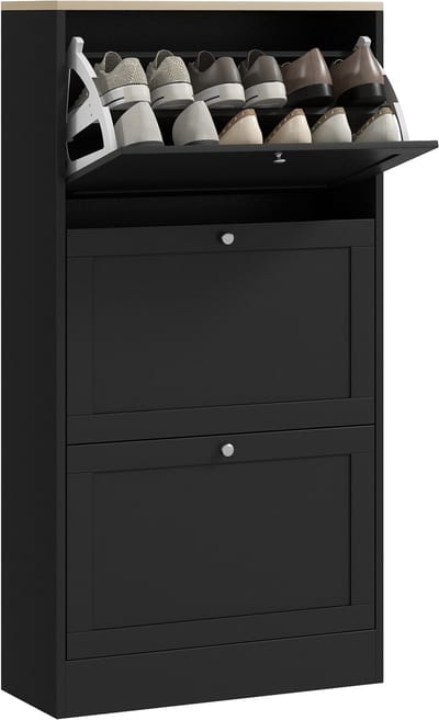 HOMCOM Klapbare schoenenkast - Spaanplaat - 60x23,5x115cm - Zwart