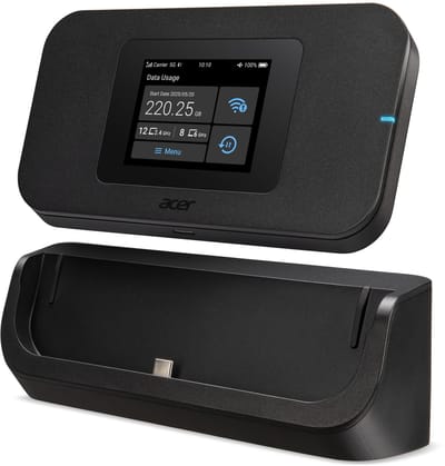Acer Connect M4D - Portable Mifi Router - Mobiele Hotspot - 5G - WiFi 6 - Dual-band – Tri-SIM – SIM – Virtual SIM – eSIM - inclusief 1 GB - tot 16 apparaten - met dock - ideaal voor onderweg of op de camping