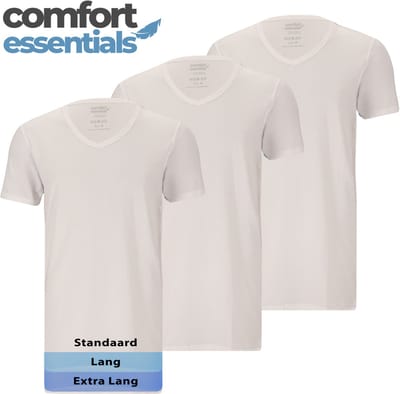 Comfort Essentials - T Shirts Heren - Extra Lang - Wit M - 3 Pack -V Hals - Ondershirt Heren