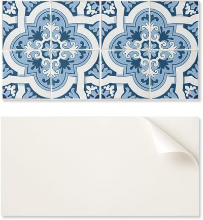 Esthetische vinyl wandbekleding met print, 100x50 cm, tegelpatroon met ornamenten.
