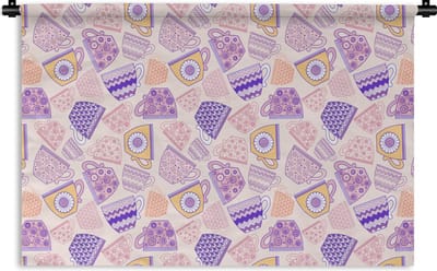 Wandkleed - Wanddoek - Patronen - Theekopjes - Thee - 180x120 cm - Wandtapijt
