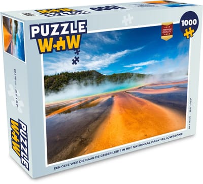 Puzzel Een gele weg die naar de geiser leidt in het Nationaal park Yellowstone - Legpuzzel - Puzzel 1000 stukjes volwassenen