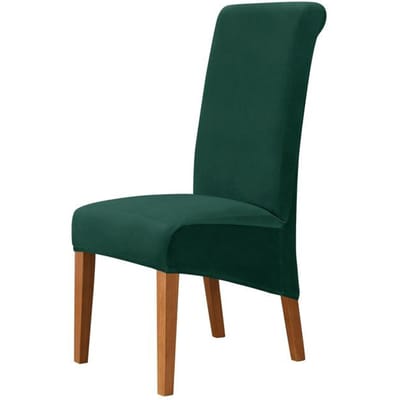 Housse de chaise à dossier haut taille XL en tissu velours renard argenté extensible pour la maison, la salle à manger, le mariage, l'hôtel, le banquet, en élasthanne 1 piece vert foncé