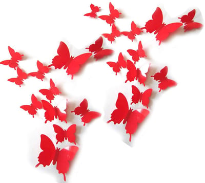 12x Vlinders 3D - Muurvlinders - Vlinder decoratie voor aan muur - Vlinderstickers - Muurstickers - Butterfly wall sticker - Vlinders in kamer - 3D stickers - Rood - Jonyx