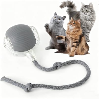 Duurzaam interactief kattenspeelgoed voor binnen, slimme automatische achtervolgingsbal, verbeterd speeltje met snel bewegende staart voor verveelde volwassen binnenkatten (grijs)