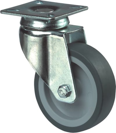 Kelfort ZWENKWIEL RUBBER GEG. VELG 100MM GRIJS BEVESTIGINGSPLAAT + GLIJLAGER