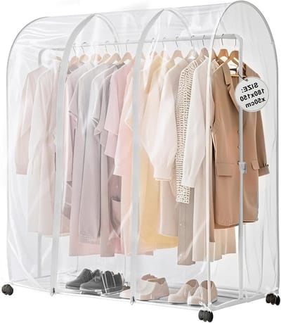 Grote transparante kledinghoes van plastic, 180 x 150 x 50 cm, stofbescherming, met 2 ritsen en anti-stof functie voor kleding en accessoires